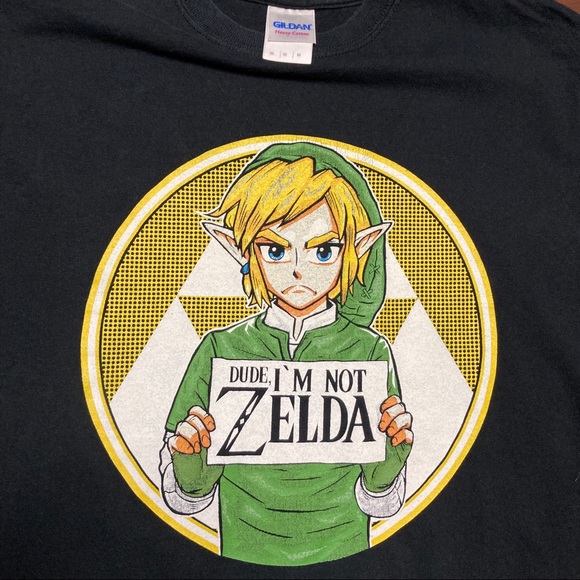 Nintendo Link “Dude, I’M NOT ZELDA” Black Tee Mens - Picture 2 of 3